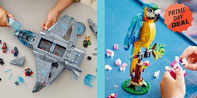 lego star wars mandalorian fang fighter vs tie interceptor building toy set, lego creator 3 in 1 exotic parrot building toy set