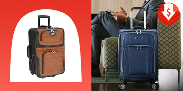 travel select amsterdam softside expandable rolling luggage, travelers choice expandable luggage by a man sitting in a chair