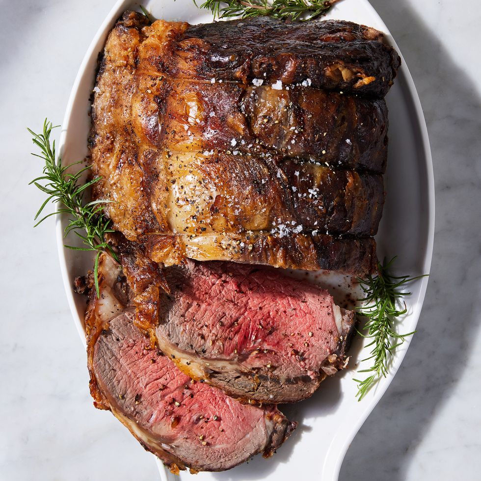prime rib sliced with rosemary