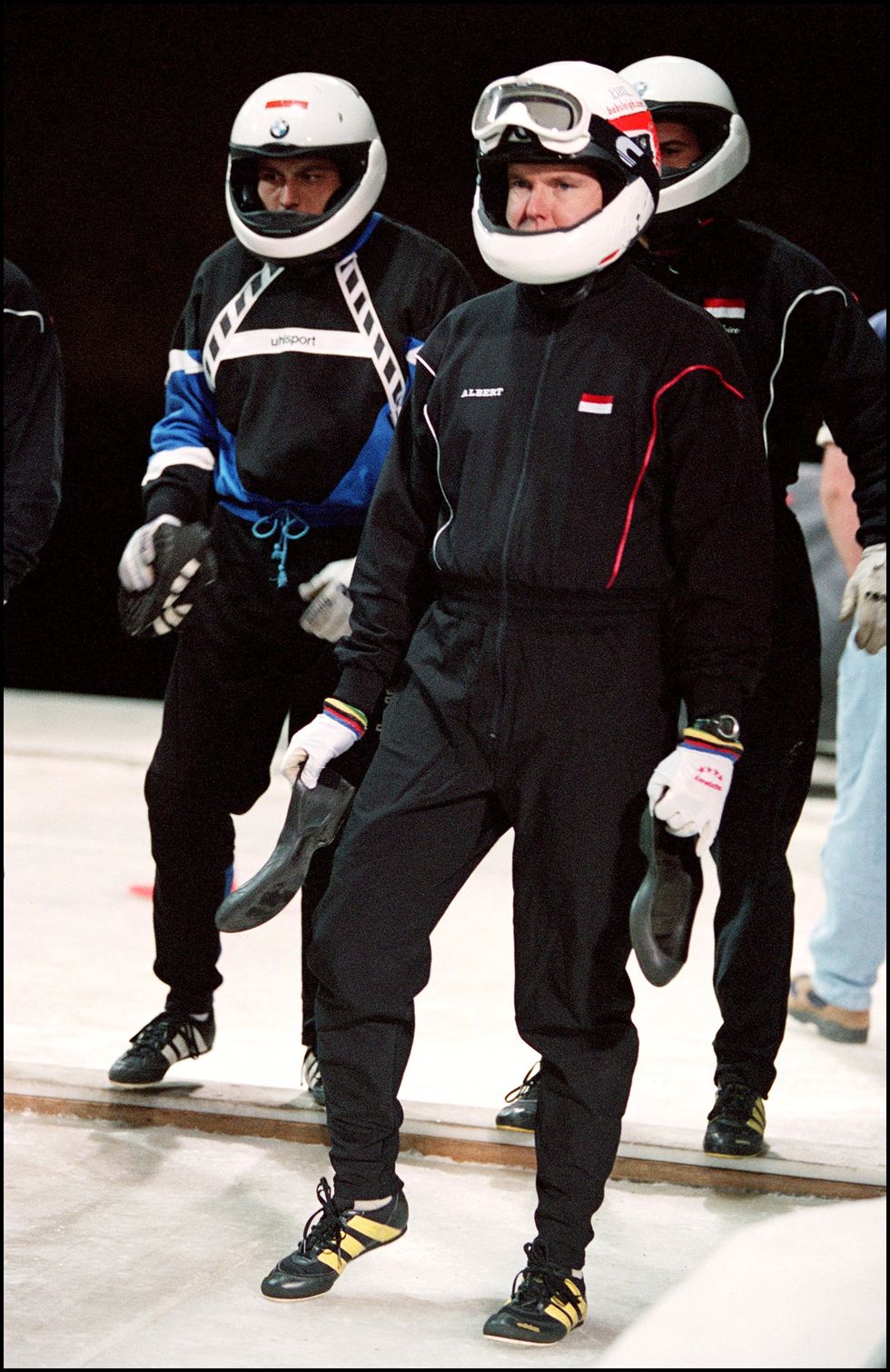 prince albert of monaco last training session on the olympic bobsleigh track before the winter olympic games in salt lake city, united states on october 21, 2001