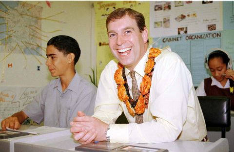 HRH Prince Andrew laugh's as he sits in on a Japan