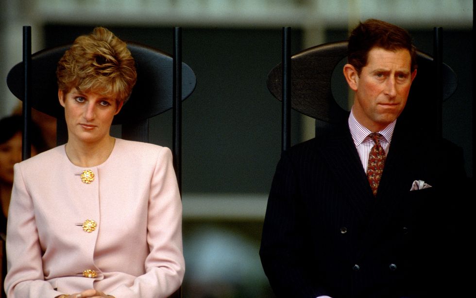 Prince Charles, Prince of Wales and Diana, Princess of Wales look unhappy at the start of a Tour of Canada on October 25, 1991