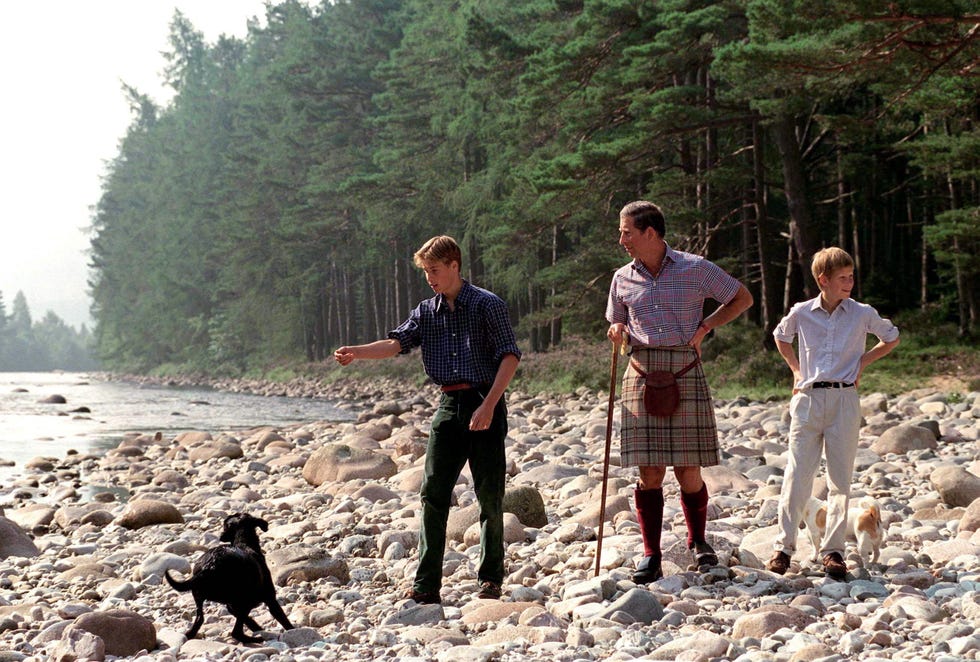 charles, william, harry and dogs