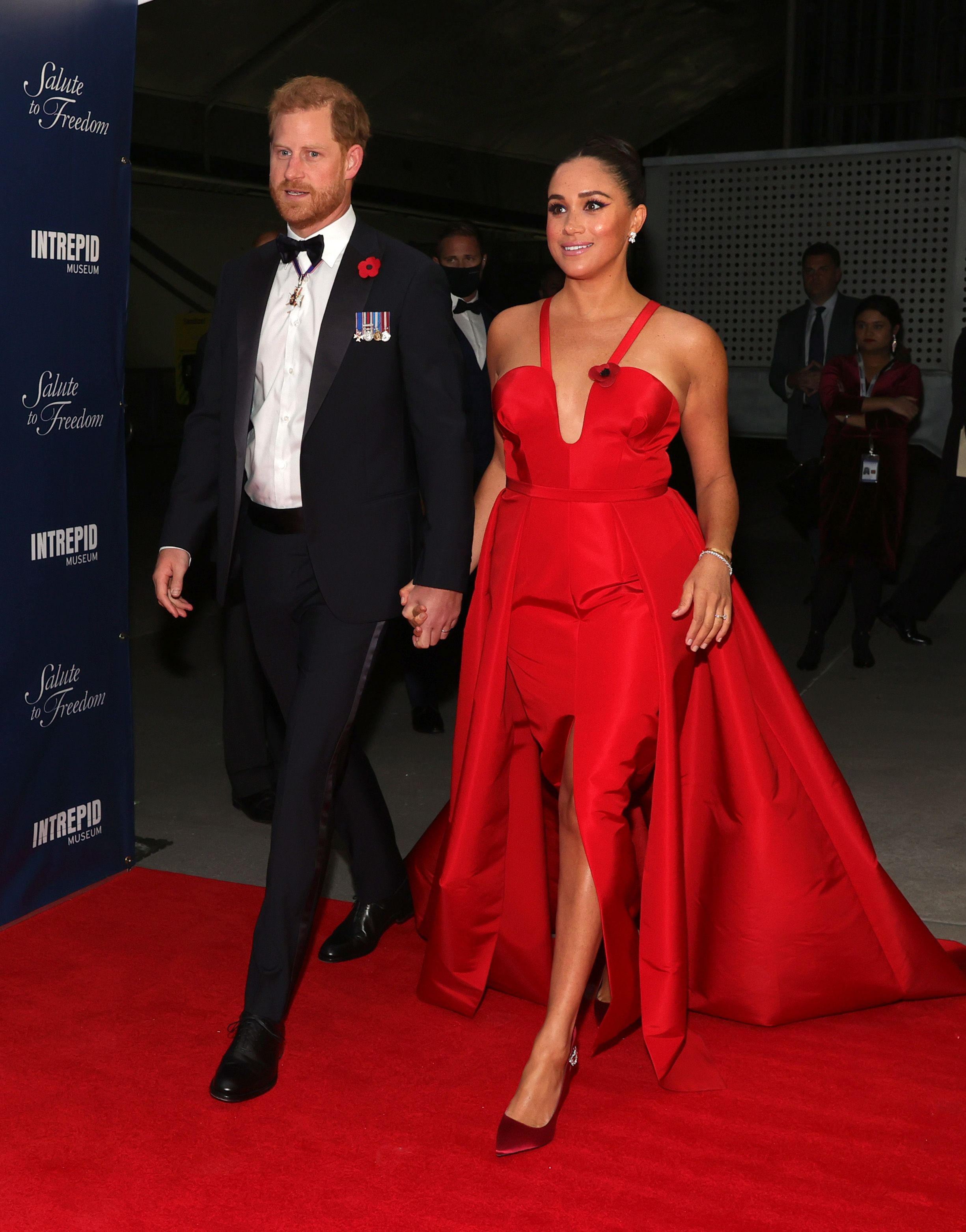 Meghan Markle Inspired Red Cape Celebrity Formal Evening Dress