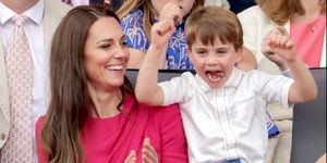 kate middleton laughs with prince louis during the platinum pageant on 5 june 2022