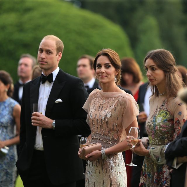 prince william, kate middleton, and rose hanbury walking together at a gala
