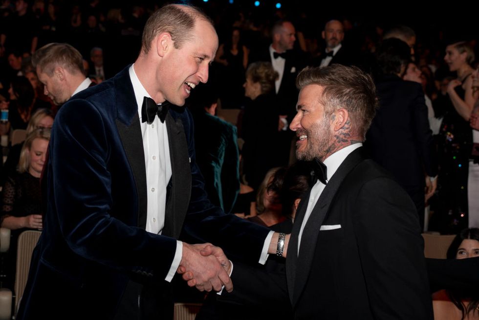 london, england february 18 prince william, prince of wales, president of bafta speaks with david beckham at the bafta film awards 2024 at the royal festival hall, southbank centre on february 18, 2024 in london, england photo by jordan pettitt wpa poolgetty images
