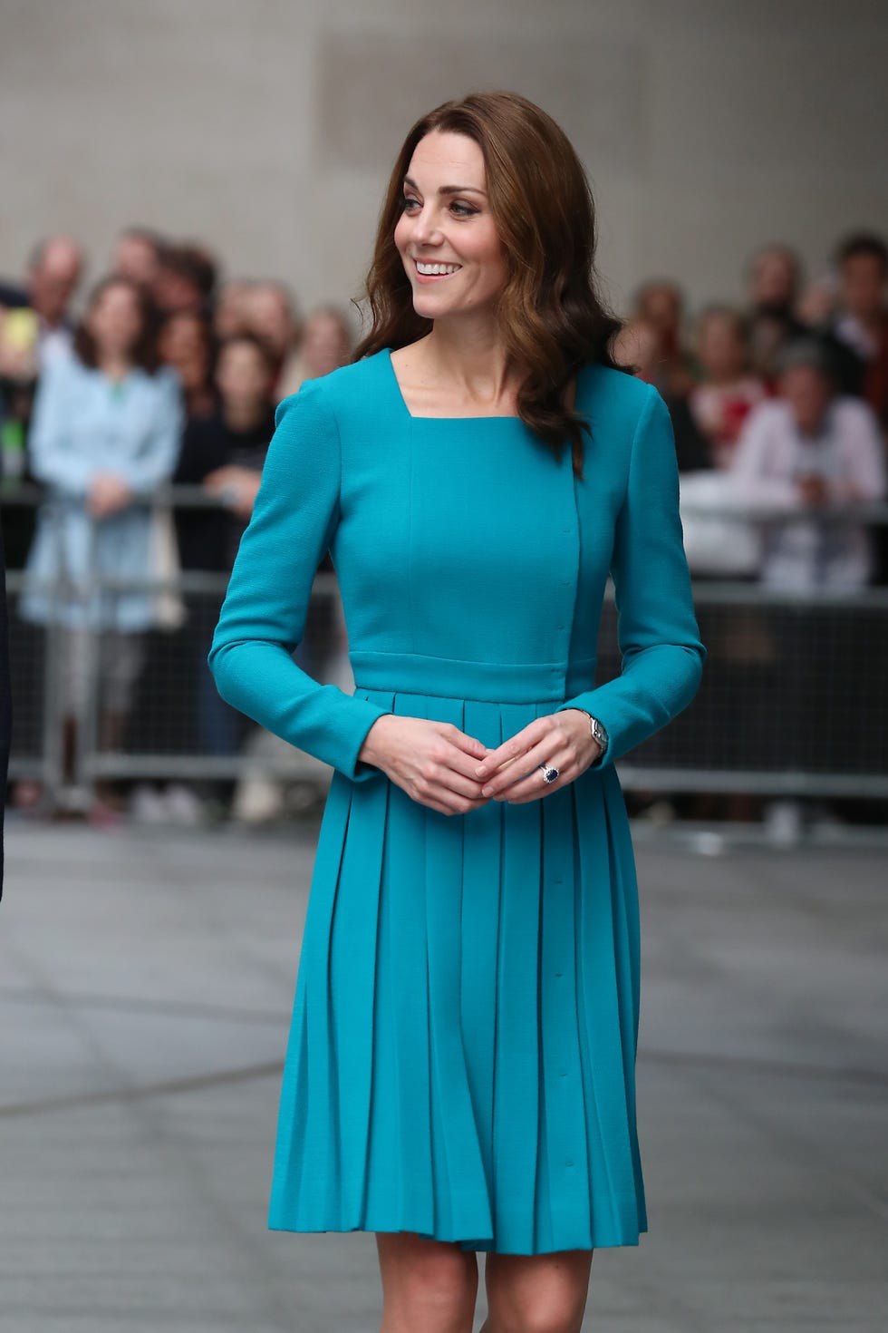 Kate Middleton Wears a Blue Emilia Wickstead Dress to Visit BBC