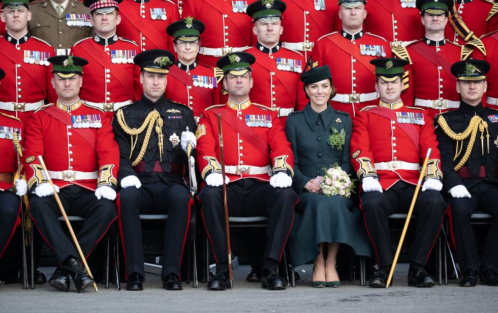 the duke and duchess of cambridge attend 1st battalion irish guards' st patrick's day parade