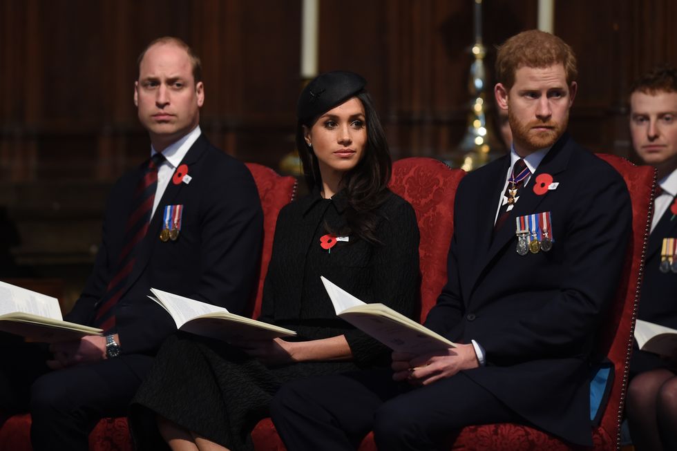 prince william, prince harry and meghan markle attend anzac day services