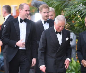 prins william, prins harry en koning charles bij de premiere van our planet