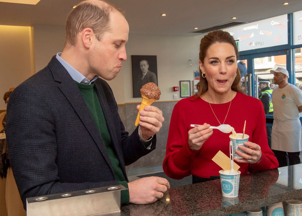prince william, duke of cambridge and catherine, duchess of cambridge eat ice cream during a visit to joes ice cream parlour in the mumbles to meet local parents and carers on february 04, 2020 near swansea, south walesthe duchess of cambridge launched a landmark survey 5 big questions on the under fives on the 21st january which aims to spark a uk wide conversation on raising the next generation photo by arthur edwards wpa pool getty images