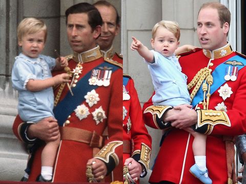 Prince William at his first Trooping the Colour in 1984, compared to Prince George at his first parade in 2014.