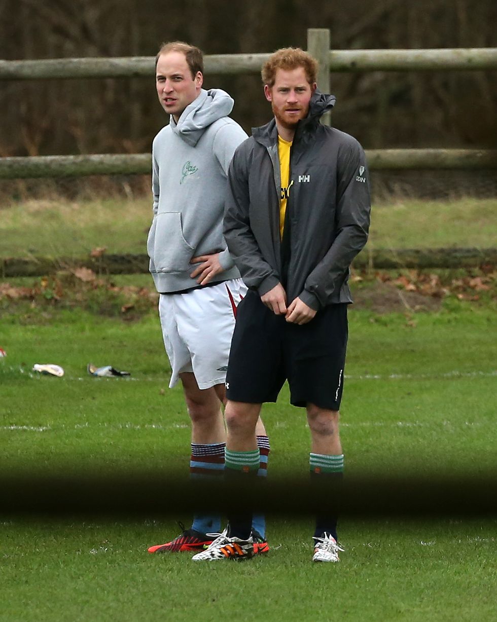 kings lynn, england december 24 prince william, duke of cambridge and prince harry play football in the annual sandringham football match at sandringham on december 24, 2015 in kings lynn, england photo by danny e martindalegc images