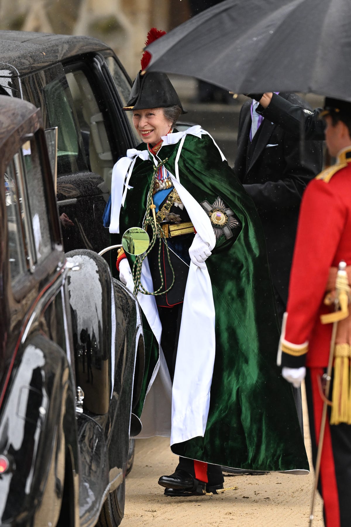 Exterior shots of Princess Anne arrives at a venue during the