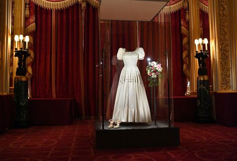 princess beatrice's wedding dress on display at windsor castle