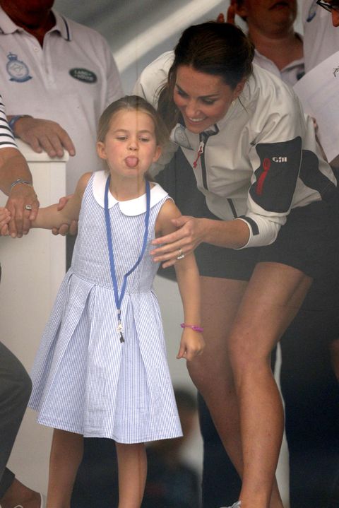 princess charlotte kate middleton sticks tongue out The King's Cup at Cowes