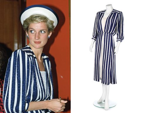 Princess Diana wears the striped dress by Elizabeth Emanuel.