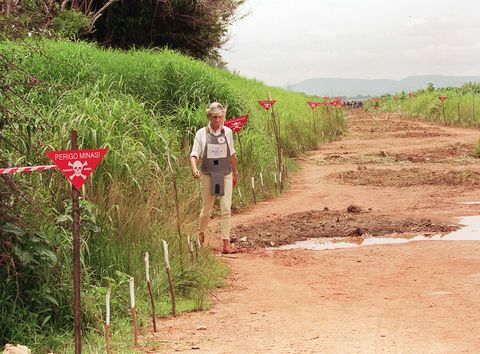 Princess Diana on a visit to a landmine field in Angola, 1997