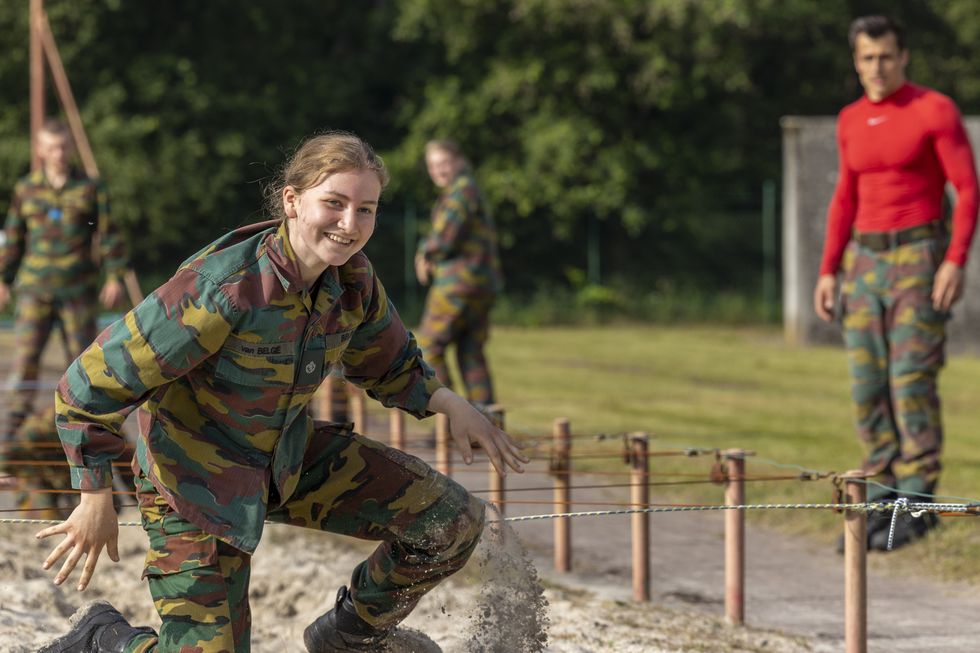hrh princess elisabeth of belgium takes part in tactical training at the lagland military camp in arlon
