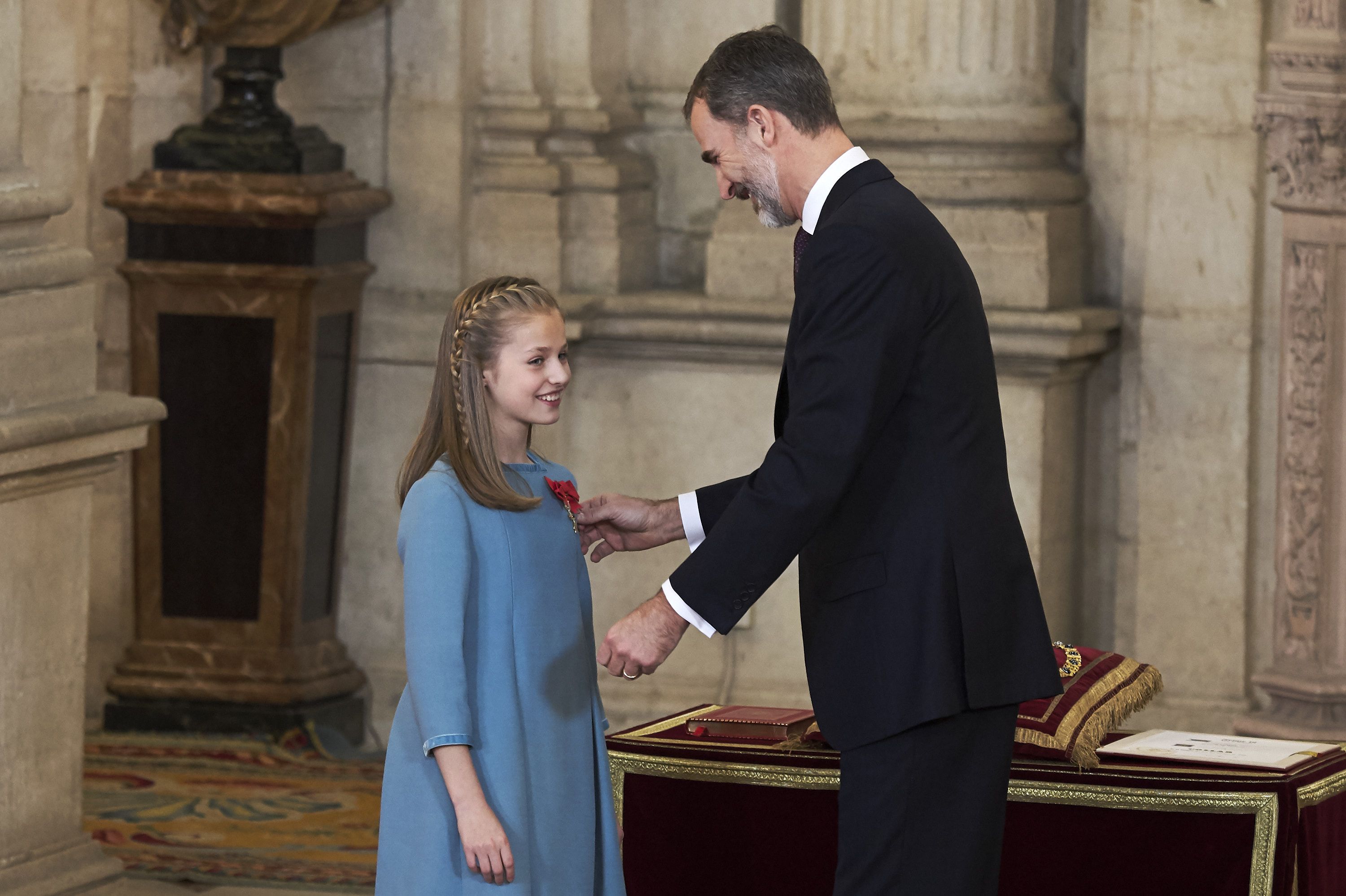 King Felipe VI of Spain, Queen Letizia of Spain, Princess Sofia and  Princess Leonor at the Congress during the Kings first speech to make his  proclamation as King of Spain to the Spanish Parliament on June 19, 2014 in  Madrid, Spain. The coronation of