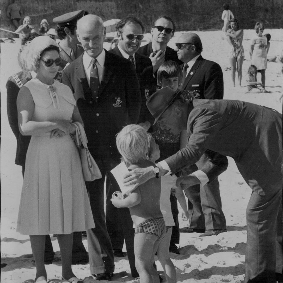 princess margaret oct nov 1975 tour pictured during her visit to bondi beach today where she watched a life saving displayprincess with ck asmussen nsw pres slsaa tour official moving children away from princesstwo children getting close to prince