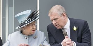 epsom, england   june 01  queen elizabeth ii and prince andrew, duke of york watch the racing at the investec derby festival at epsom racecourse on june 1, 2013 in epsom, england  photo by mark cuthbertuk press via getty images