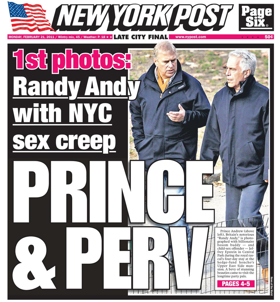 'El príncipe y el pervertido', titular que lleva a su portada el diario 'New York Post'