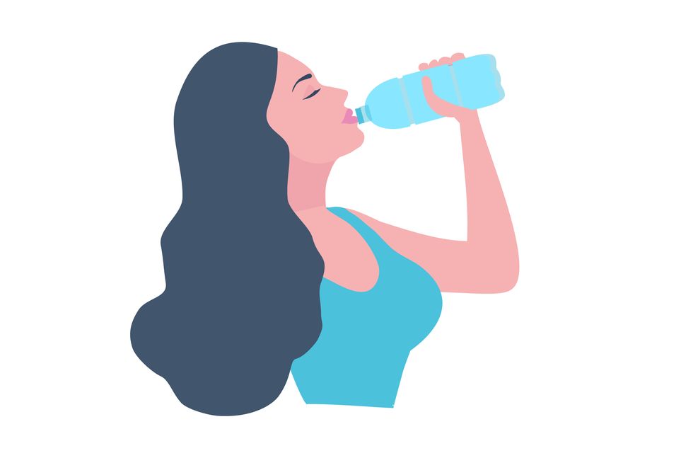 printhealthy woman drinking water from plastic bottle vector illustration healthy lifestyle concept