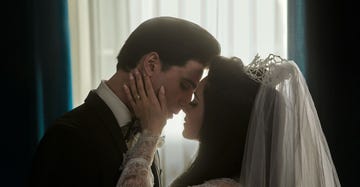 a man and woman kissing