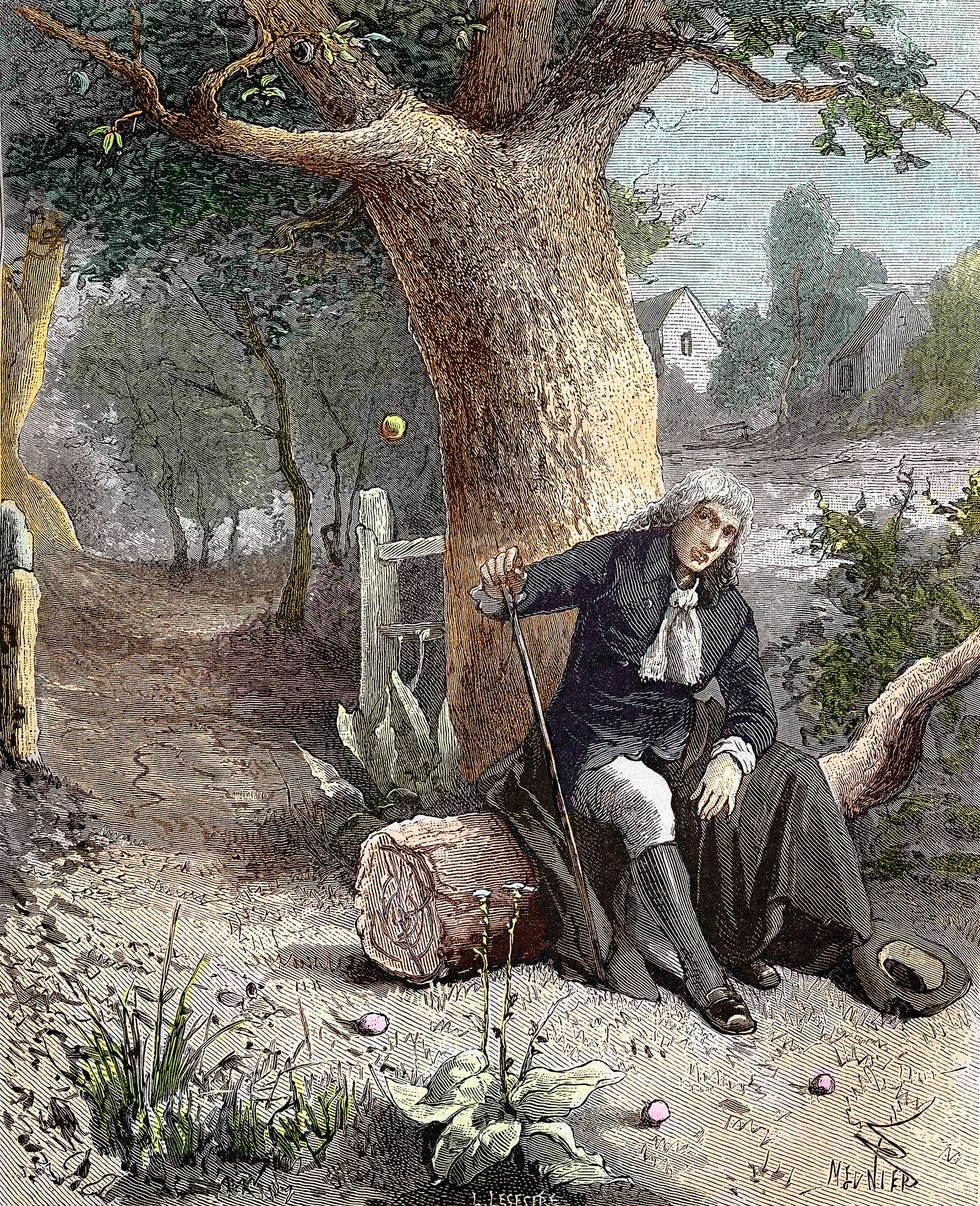 De filosoof Voltaire haalt in zijn boek Elments de la philosophie de Newton de bekende anekdote aan over de appel die de wetenschapper op het idee van de zwaartekracht bracht