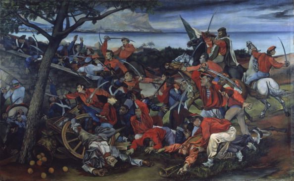 renato guttuso, battle on bridge of admiral,1951   1952, 20th century, oil on canvas, 321 x 521 cm