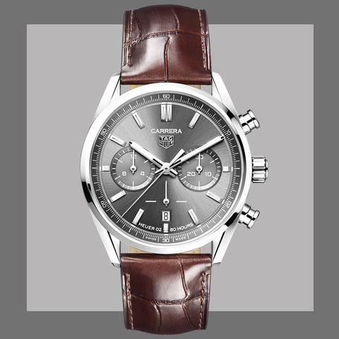 the carrera with a gray sunray dial and brown alligator strap