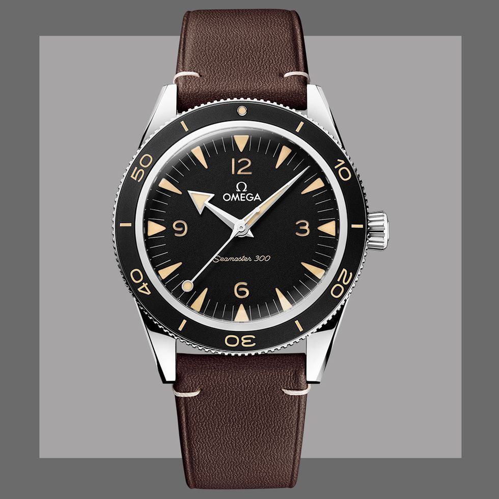 the seamaster 300 in black with a calf leather strap