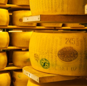 production of parmigiano reggiano cheese at the caseificio sociale castellazzo