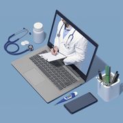 professional doctor giving a consultation online in a laptop