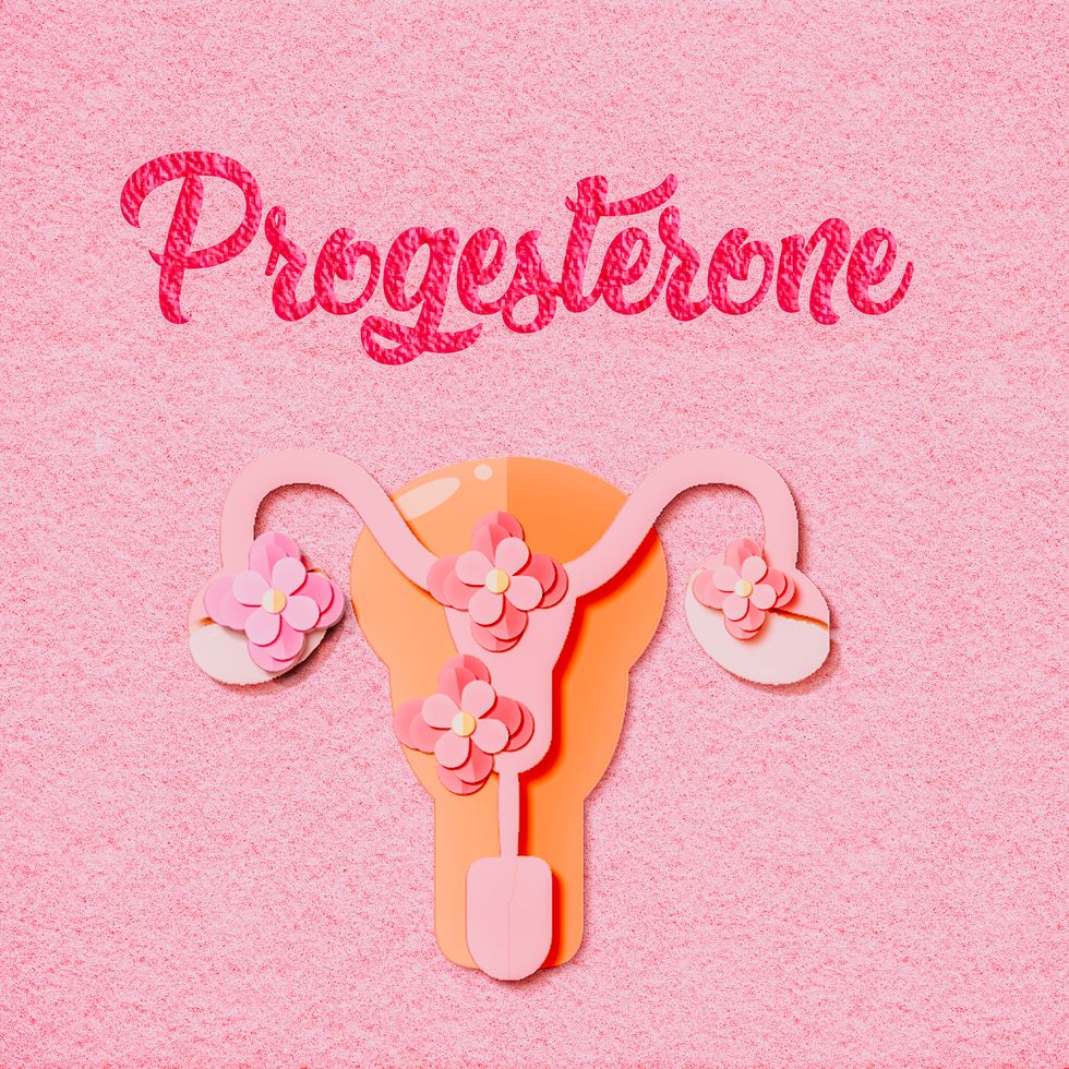 progesterone word and uterus un paper workpink background