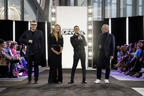 project runway    finale episode 1914    pictured l r brandon maxwell, nina garcia, christian siriano, tommy hilfiger    photo by greg endriesbravo