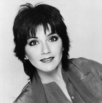 portrait of three's company star joyce dewitt in black and white from the 1970s