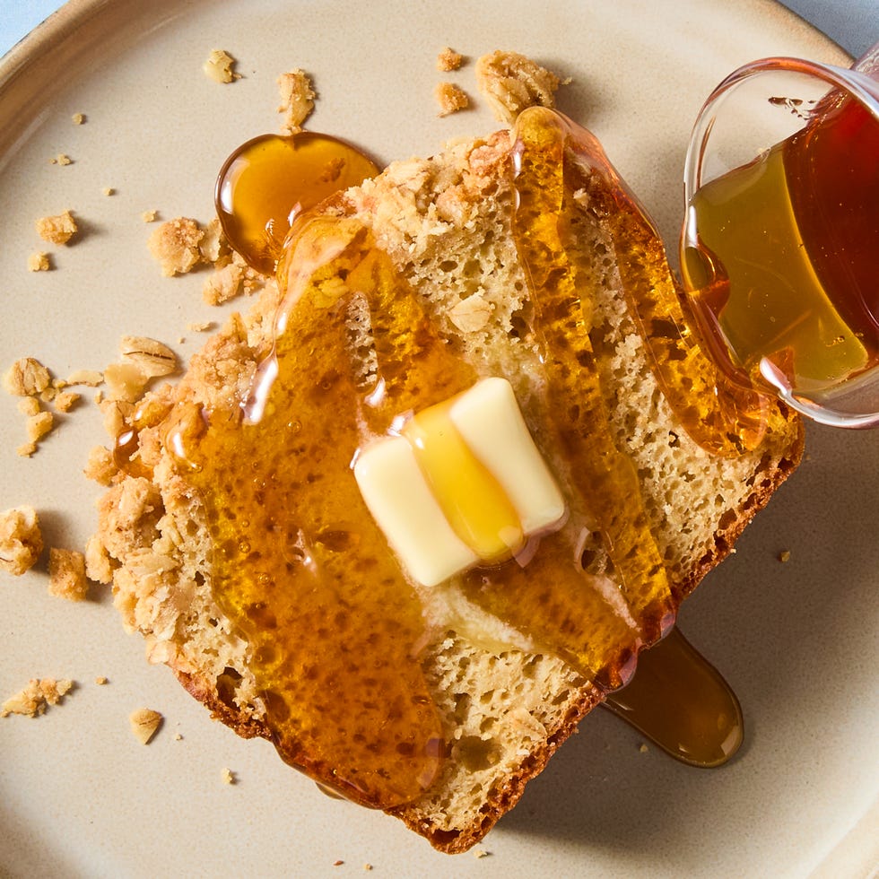 protein pancake bread with maple syrup and butter