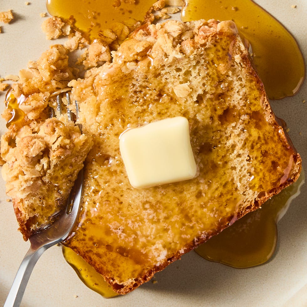 protein pancake bread with maple syrup and butter