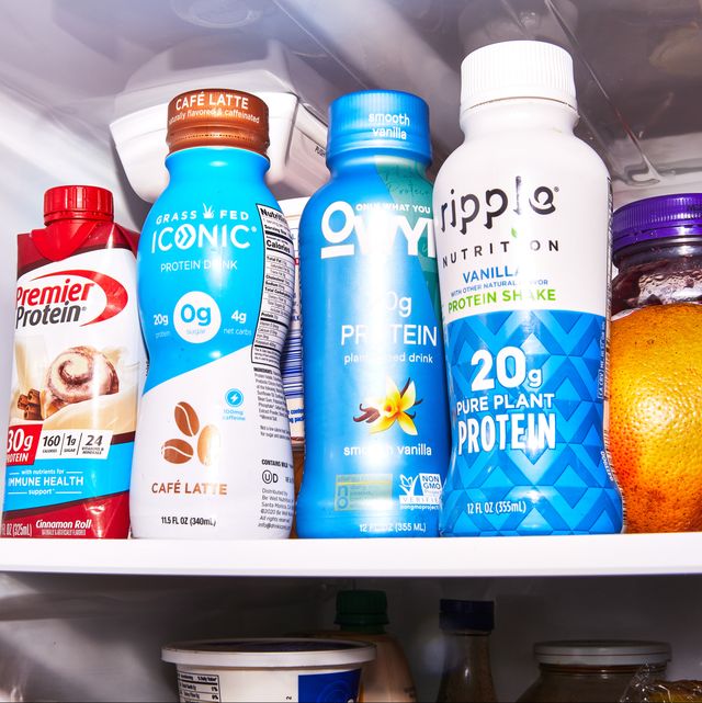 protein meal replacement shakes in a refrigerator