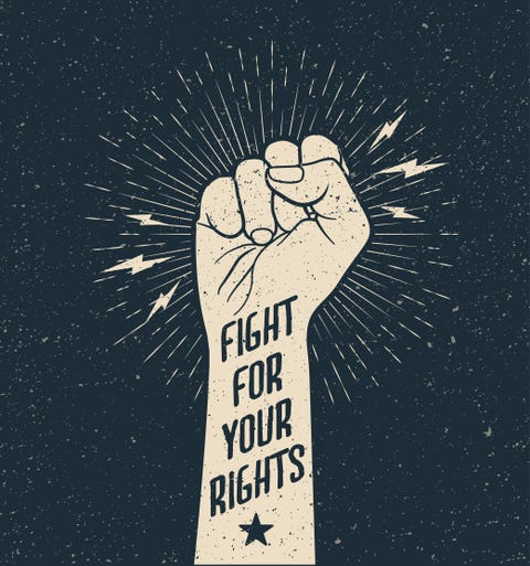 protest fist with fight for your rights sign on grunge styled vector illustration