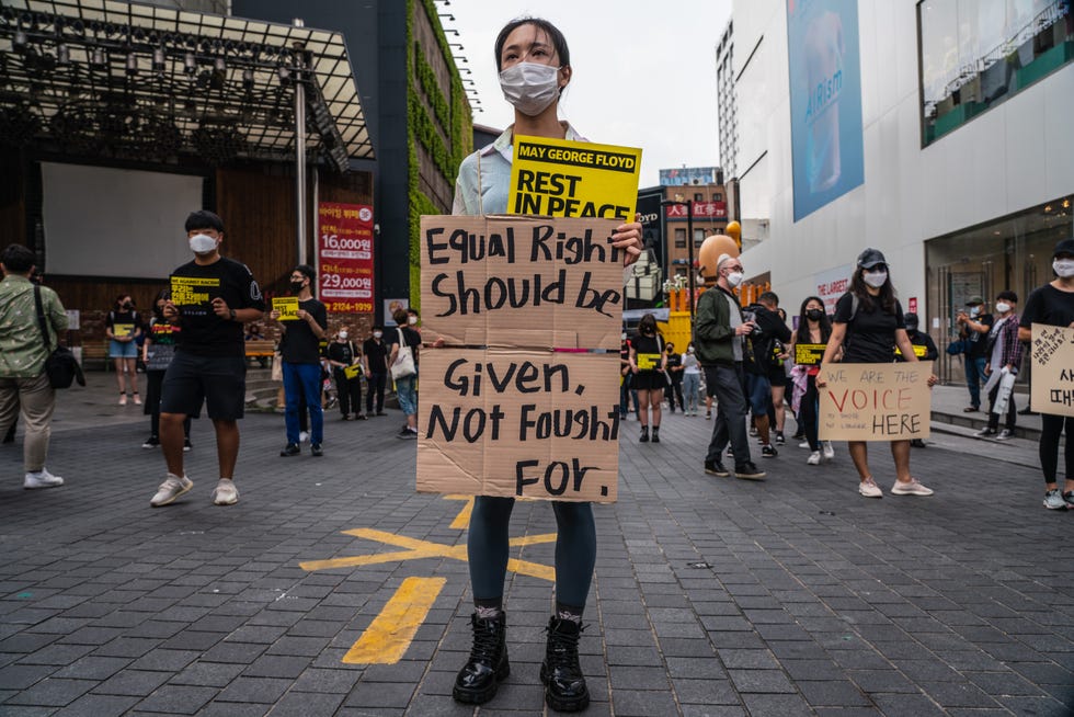 sign that reads 'equal rights should be given, not fought for'