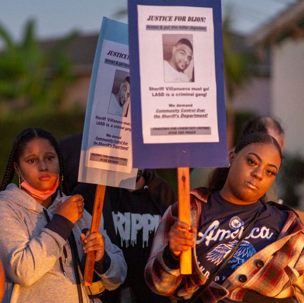 activists march to south los angeles sheriffs' station to protest police shooting death of dijon kizzee