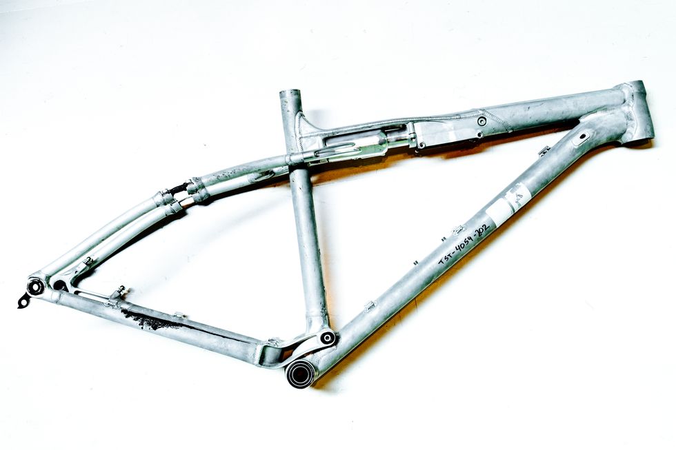 Bicycle part, Bicycle frame, Titanium, Bicycle fork, Auto part, Automotive window part, Metal, 
