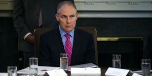 washington, dc   may 9 afp out administrator of the environmental protection agency scott pruitt listens as president donald trump speaks about three hostages released from north korea, during a cabinet meeting may 9, 2018 in the cabinet room of the white house in washington, dc photo by al drago poolgetty images