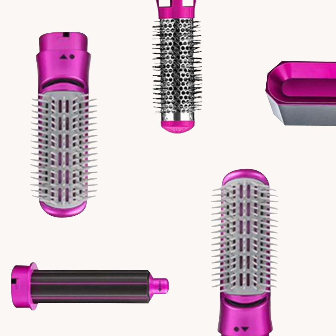 hair dryer brush pieces on a white background