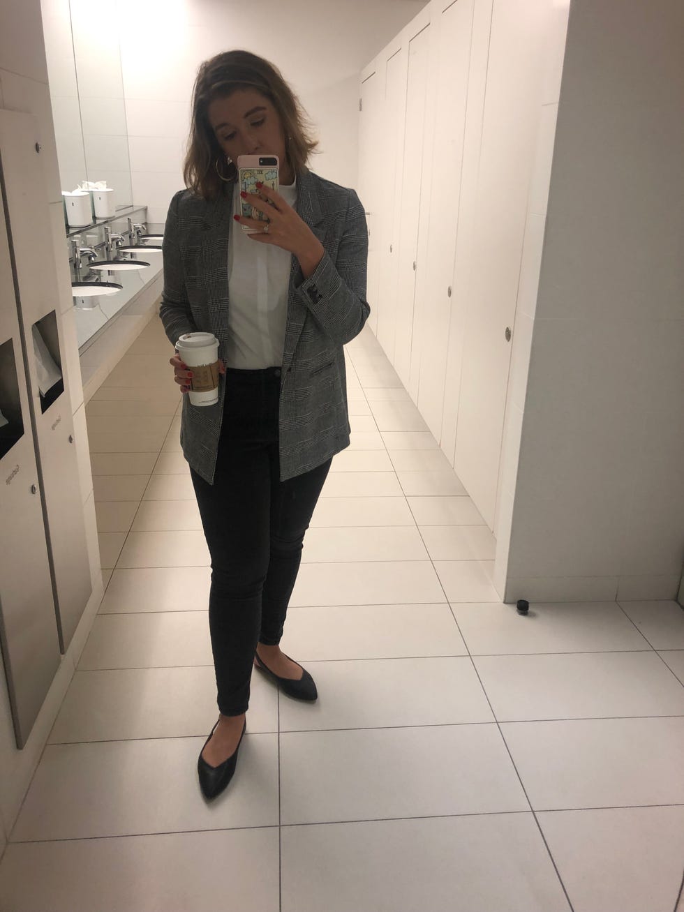 White, Clothing, Black, Standing, Shoulder, Outerwear, Jeans, Snapshot, Blazer, Fashion, 