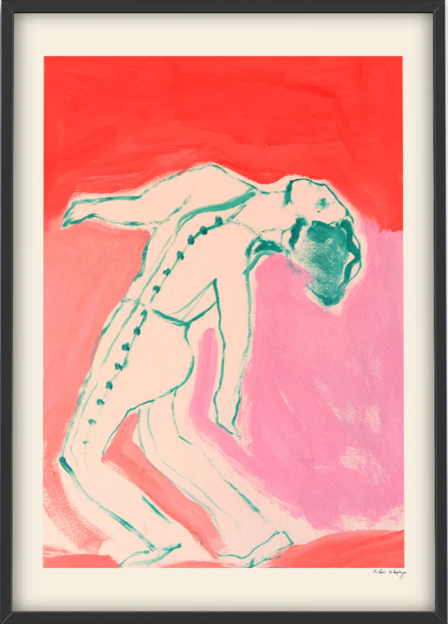 a red and green painting